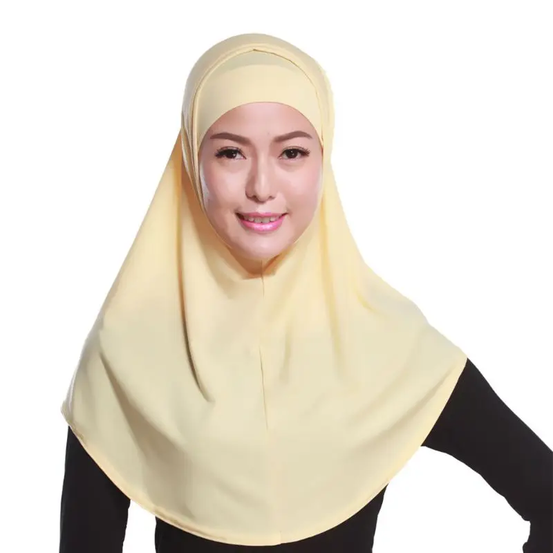 

Womens 2 Piece Solid Color Amira Jersey Muslim Hijab Soft Cotton Stretch Head Scarf with Tube Inner Underscarf Cap Hood 449F