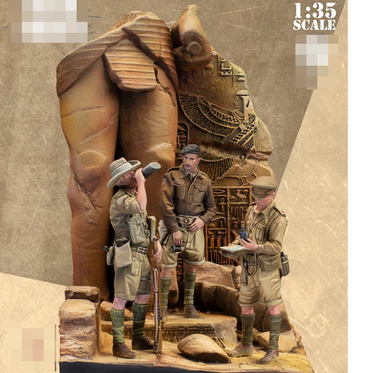 1/35 Resin Model figure GK Soldier DESERT RATS Three people including base Military theme of WWII Unassembled and unpainted kit | Игрушки и