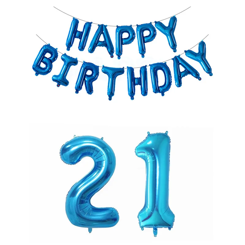 blue 21 set 1 компл. Шар цвета розового золота 18 21 30 40 50 1" с днем рождения БУКВЕННОЕ украшение Взрослый День Рождения Вечеринка 30/40 дюймов номер Фольга шар - Цвет: blue 21 set