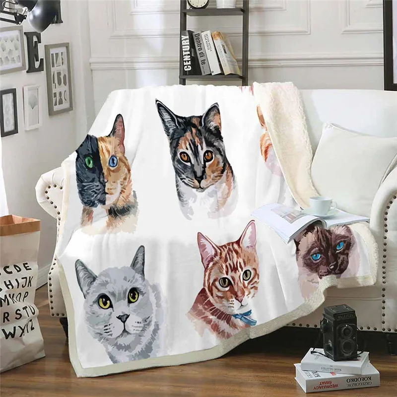 

3D Cat cartoon double layer Throw Blanket Floral Cartoon Sherpa Blanket for Kids Girl Couch Soft Plush Bedspreads Thin Quilt