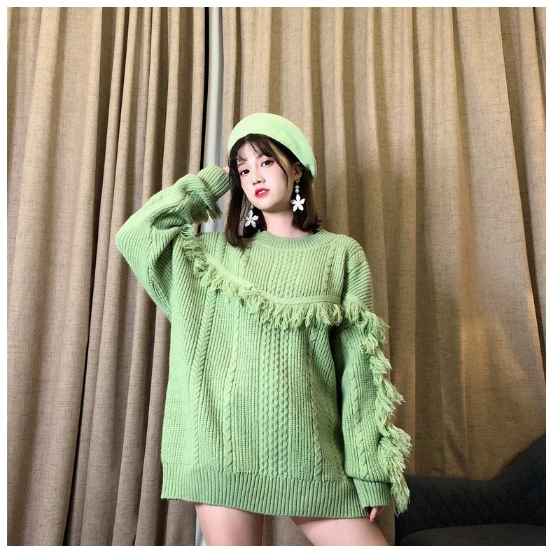 Neploe Pull Femme с кисточками, длинный рукав, негабаритный свитер, корейский вязаный пуловер с круглым вырезом, Осень-зима, женская одежда 54272
