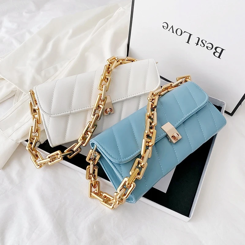 Diseñador de lujo de las mujeres Baguette bolso de cuero de hombro en cadena señoras noche bolsos pequeño bolso estilo Mini Clutch