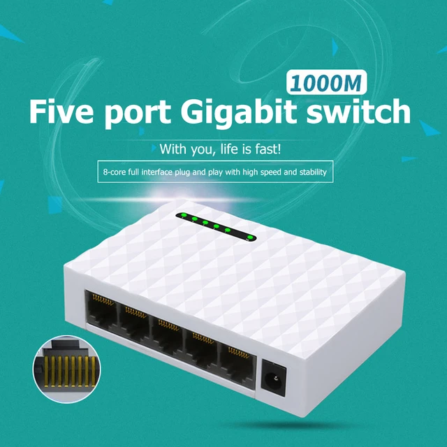 Gigabit Switch 5Ports Ethernet Switch Mini 1000Mbps Desktop Network Switch  RJ45 Hub,Smart, Plug and Play,Easy Setup - Price history & Review, AliExpress Seller - KuWFi Official Store