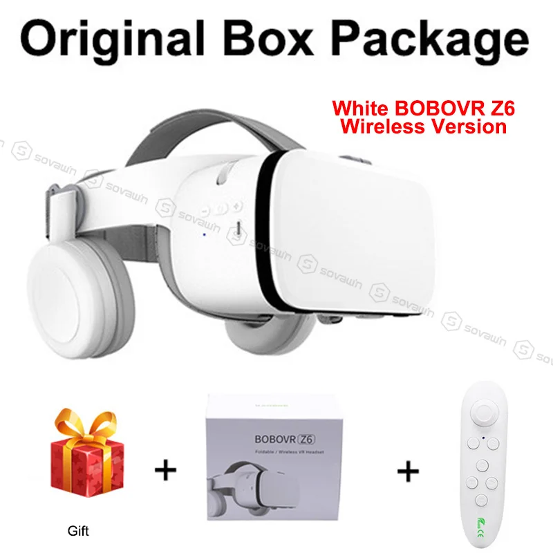 BOBO VR Z6 3D Glasses Upgrade Bluetooth Virtual Reality Glasses Box Google Cardboard Wireless VR Headset Helmet for 4.7-6.5 inch - Цвет: White with 035