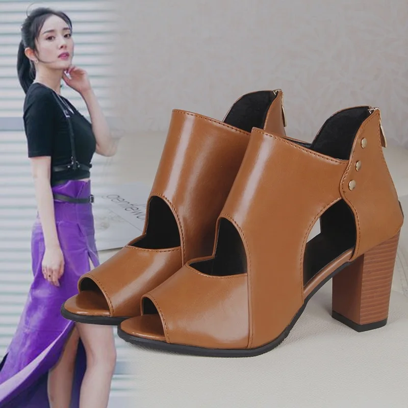 

Rome WOMEN'S Shoes 2019 Spring Summer New Style Chunky High Heel Shoes Children Peep-Toe Peep-toe Sandals Women's Versatile Fash