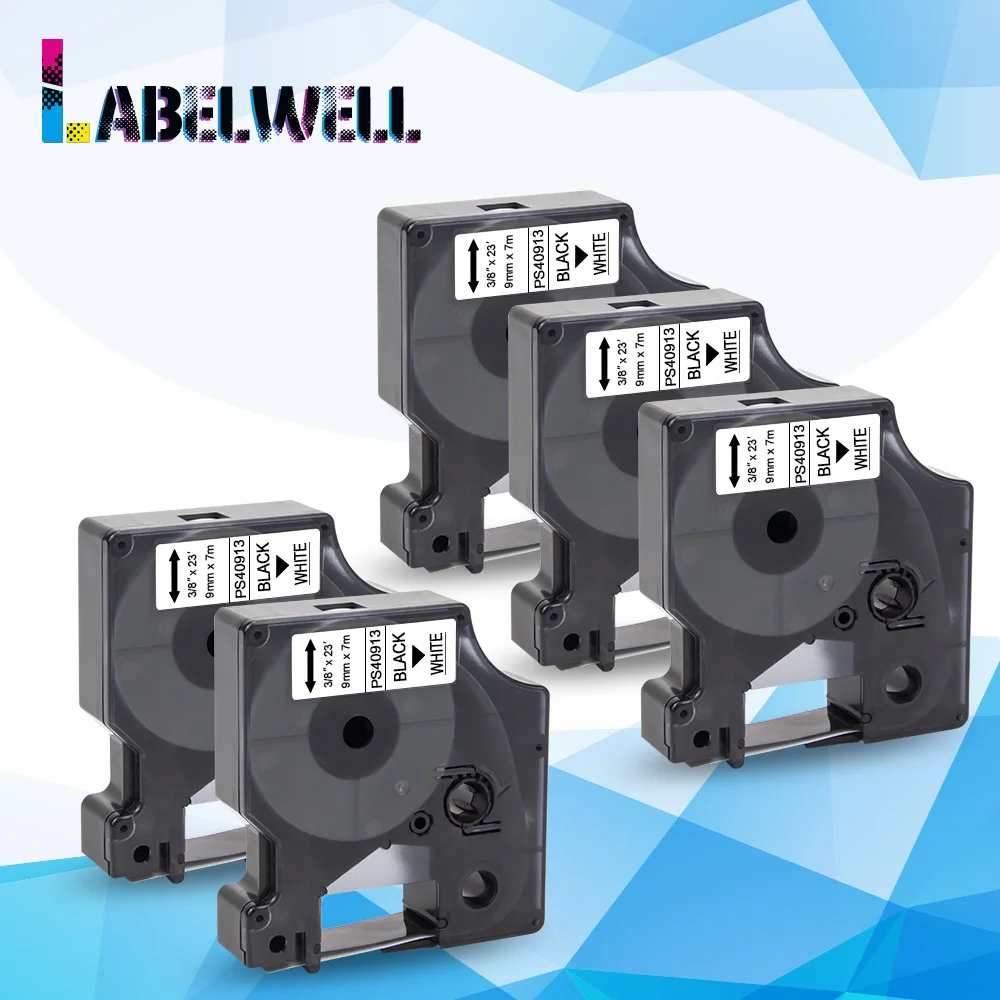

Labelwell 5 шт 9 мм 40913 Совместимость с Dymo Label Manager 160 280 210 label Makers для Dymo D1 40913 Black on White Label Tape
