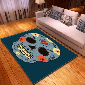

Colorful 3D Skull Living Room Carpet Decor Bedside Dining Room Mat Carpets Soft Flannel Boys Room Mat Parlor Floor Area Rug