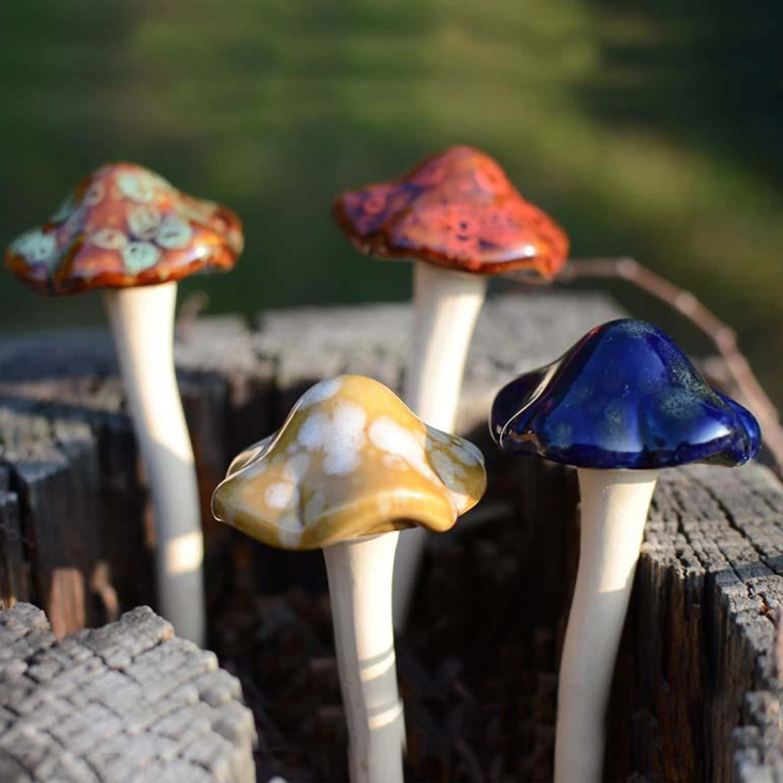 Garden Decor, 8pcs Colorful Ceramic Mushroom for Garden, Yard, Fairy Garden - Lawn Ornament Decor, Pottery Ornament