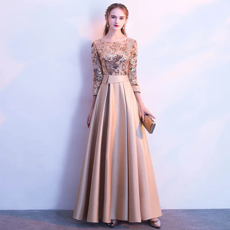 

Evening Party Dresses 2019 Autumn A-Line Sequins Golden Prom Sexy Rose Gold Dress Formal Dress Women Elegant Long Bodycon Dress