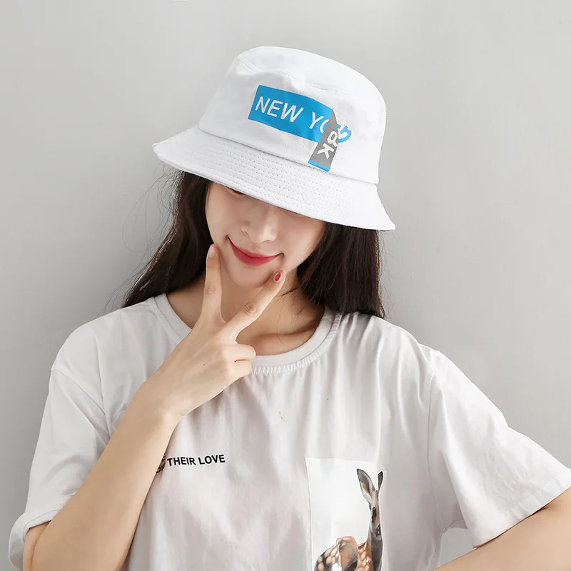 Открытый тент ведро шляпа девушка литературный Алфавит печатных цветок шляпа котелок Складная корейская мода хлопок рыбак шляпы