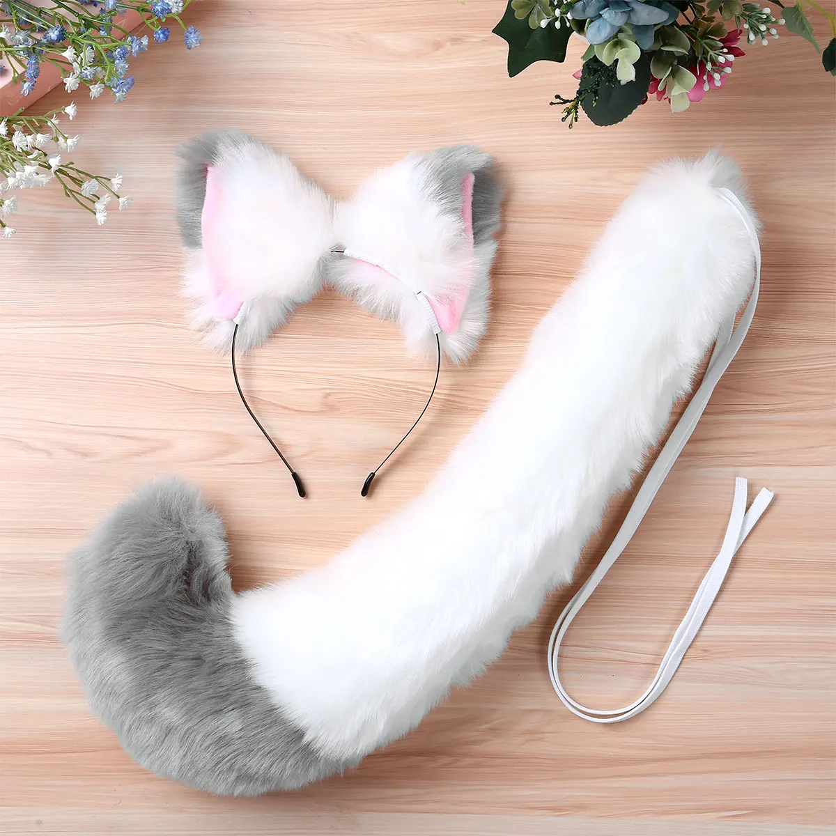 Искусственный мех лисы кошачьи ушки повязка на голову Аниме Косплей Костюм с