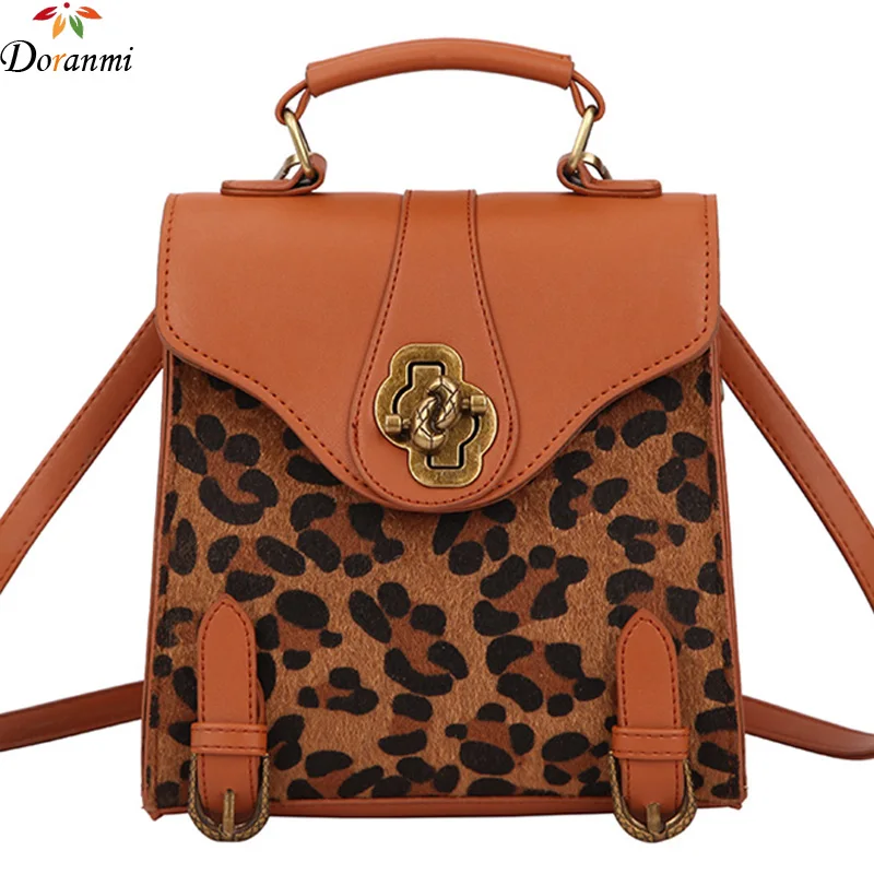 

DORANMI Leopard Square Rucksack Women's Backpack 2019 Patchwork Back Shoulder Bag Female Leather Schoolbag Back Mochila DJB815