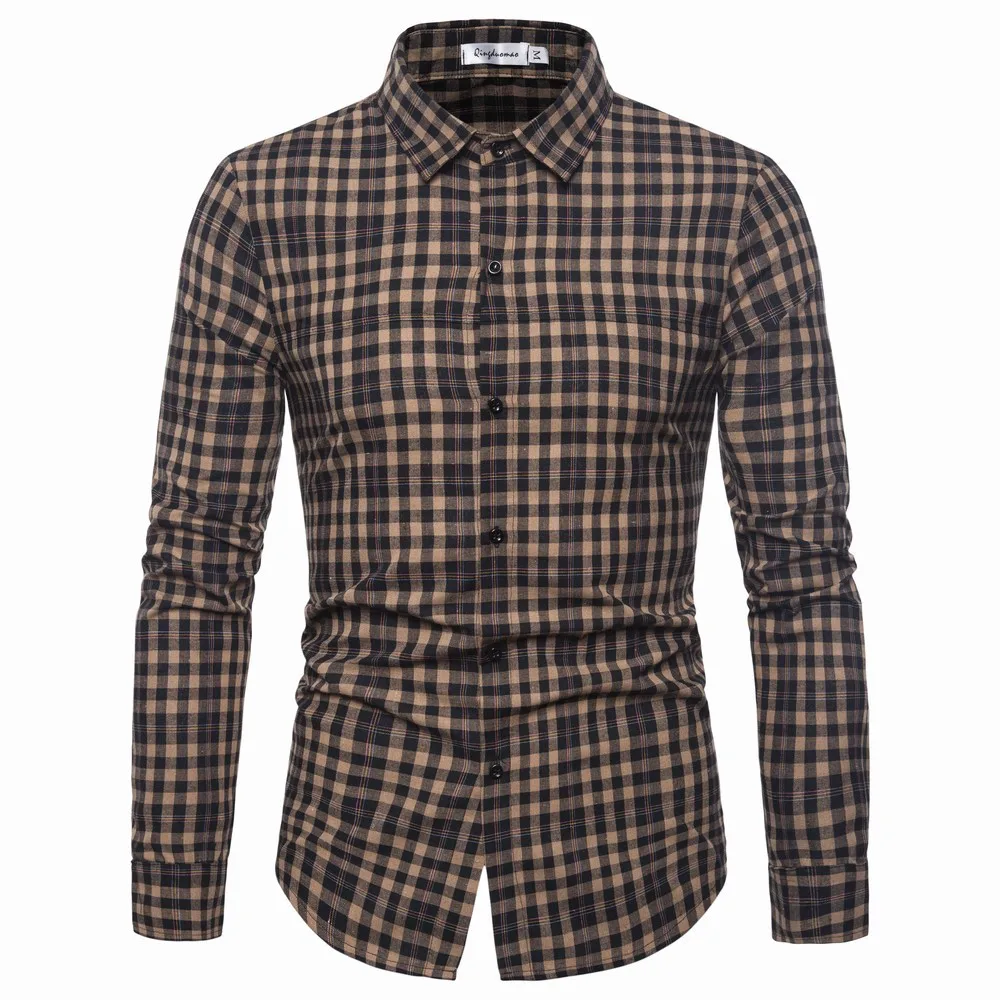 Мужская Повседневная рубашка Slim Fit Мужская Повседневная рубашка на пуговицах в мелкую клетку рубашка с длинными рукавами официальные сорочки мужская одежда