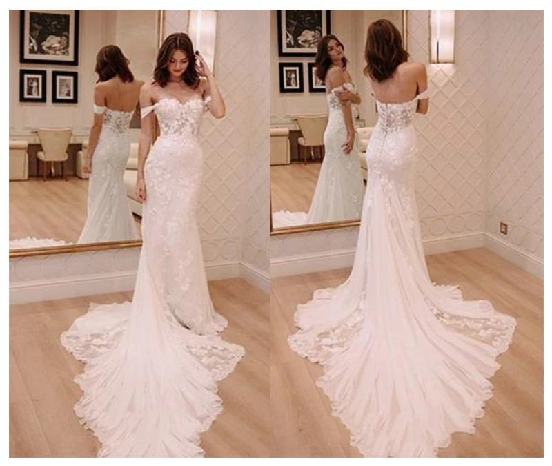 Цвета слоновой кости свадебное платье принцессы с открытыми плечами 2019 Robe De Mariage