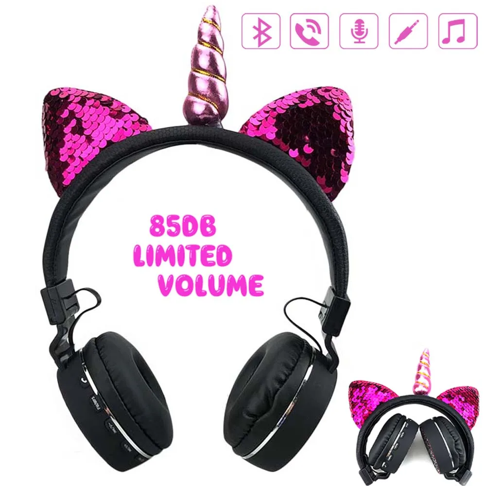 JINSETR Bluetooth Cat Ear Kids Headphone Foldable Stereo Unicorns Headphones Music Player Support Handsfree for Boys and Girls