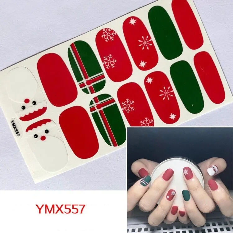 YMX-557 14 стикеров/листов, сделай сам, Рождественский Снеговик, снежинка, узоры, клей, искусство для ногтей, наклейки s, полное покрытие, Типсы, слайдер, водонепроницаемые наклейки для ногтей - Цвет: YMX-557