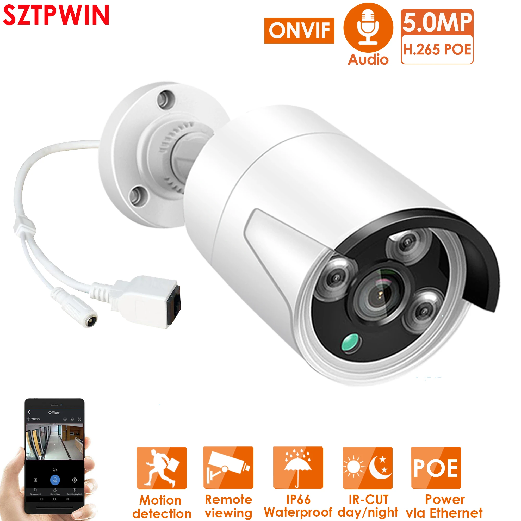 5.0MP POE IP Camera ONVIF H.265 Audio Record CCTV Camera 2mp 3mp 5mp Waterproof IP66 Outdoor Home Security Video Surveillance|Surveillance Cameras| - AliExpress