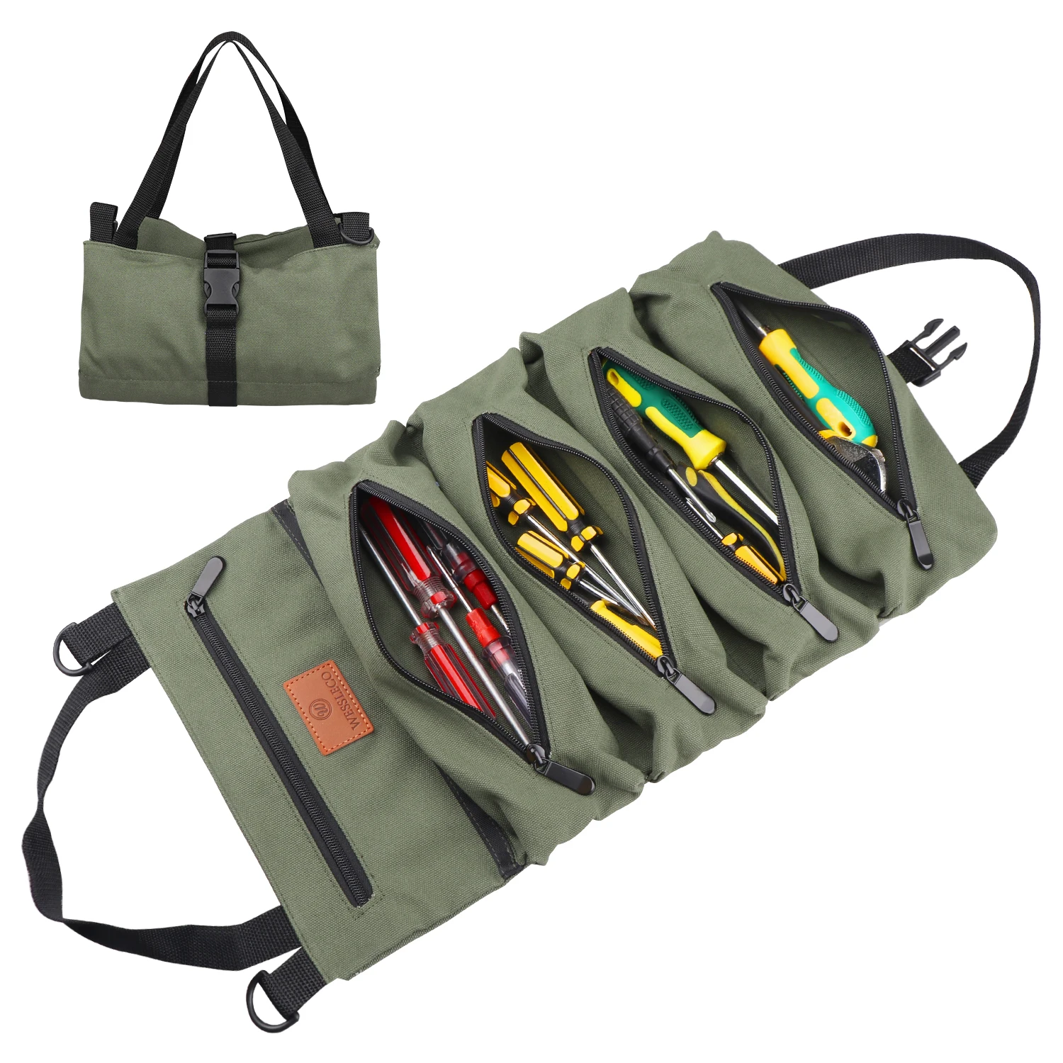 WESSLECO Roll Up Tool Bag Multi-Purpose Tool Pouch Wrench Organizer Small Shoulder Tool Bag Hanging Zipper Carrier Tote small tool chest Tool Storage Items