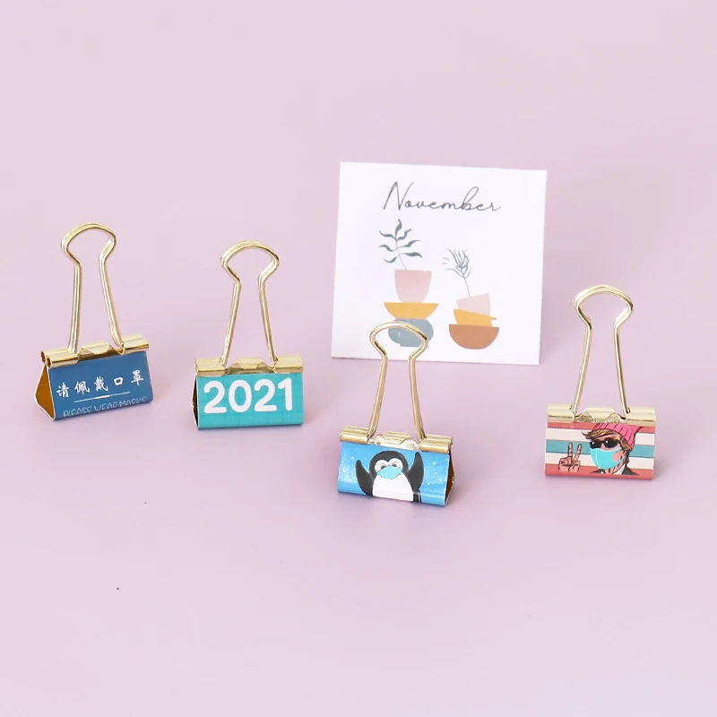 TUTU 2021 facemask Binder Clips 12 pcs penguin Notes Letter trump Paper Clip Office School Supply Bookmark Stationery H0498