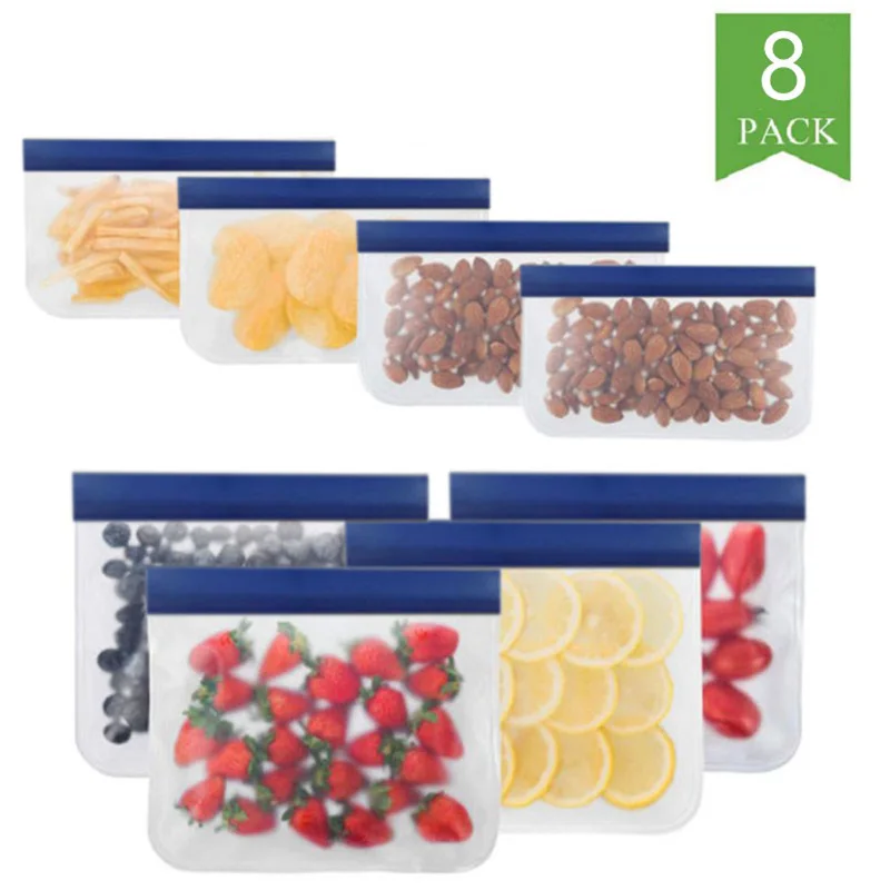 PEVA Silicone Food Storage Bag Reusable Navy Blue Freezer Bag Leakproof Zip Lock Bags Kitchen Organizer Fresh-keeping