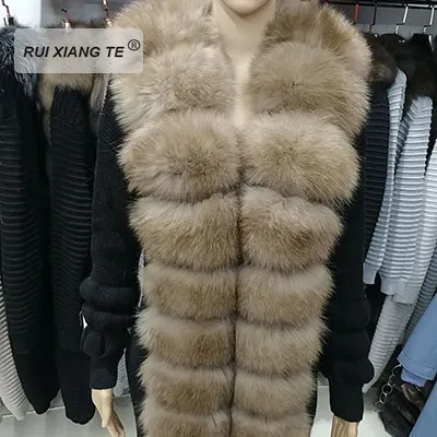 Женское натуральное меховое пальто из натуральной шерсти, вязаное с лисьим воротником, теплое зимнее пальто из натурального Лисьего меха, зимняя Длинная Верхняя одежда RuiXiangTe - Цвет: fashion A-3