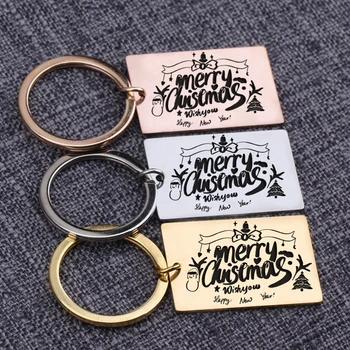 

Pendants Tree Decorations Keychain Family Gifts Merry Christmas Rectangle Key Holders Jewelry Keychain Bag Charm Inscription