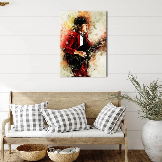 Angus Young AC DC Guitarist Artwork Printed on Canvas – CanvasPaintArt