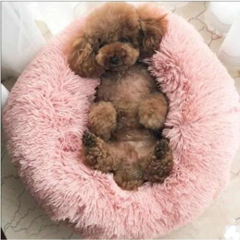 New Simple Super Soft Pet Bed Kennel Dog Round Cat Winter Warm Sleeping Bag Long Plush Puppy Cushion Mat Portable Cat Supplies