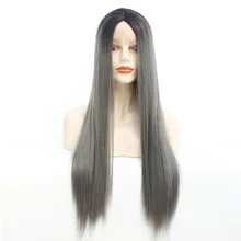 Темные корни Омбре серый цвет длинные прямые синтетические кружева спереди парик для черных женщин Glueless термостойкие волокна косплей парики
