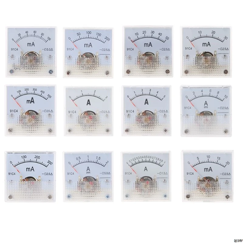 

91C4 Ammeter DC Analog Current Meter Panel Mechanical Pointer Type 1/2/3/5/10/20/30/50/100/200/300/500mA A