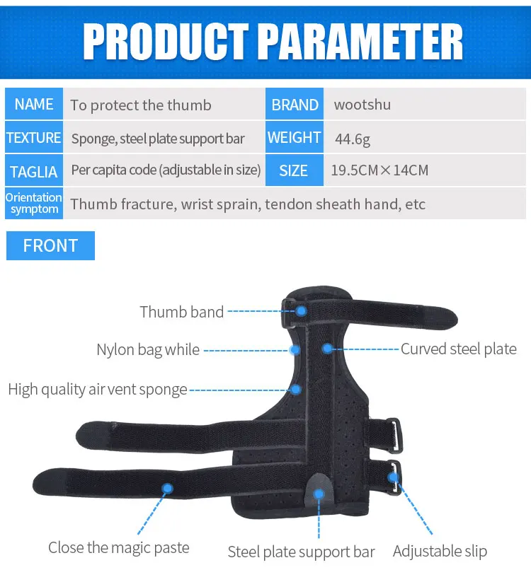 Thumb Support, Finger Protector Thumb Brace with Removable Splint and Adjustable Straps, Thumb Wrist Stabilizer for Arthritis, C
