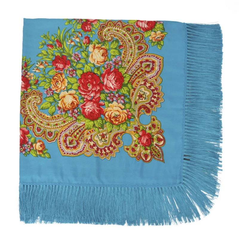  Luxury 135*135cm Oversize Square Blankets Russian Women Wedding Scarf Retro Style Cotton Printing H