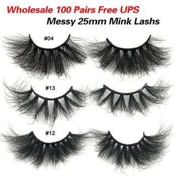 

Free UPS 100 pairs Messy Lashes 25mm Mink Lashes Dramatic Long Natural Eyelashes Make Up 3D Mink Eeyelashes Wholesale Lots Bulk