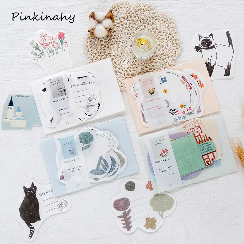 15 листов/упаковка милые этикетки серии цветы кошка липкая бумага для заметок Примечание Милая самоклеящаяся бумага для детей японские канц...