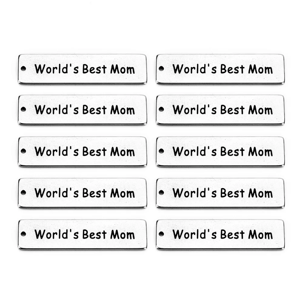 T0046A,不锈钢刻字“world's best mom”长方形吊坠，大约10X40mm