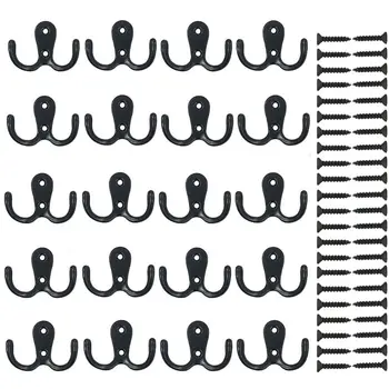 

20Pcs Wall Coat Hooks Double Robe Hook Rustic Hooks Retro Cloth Coat Hat Hanger Wall Mounted Hooks with 44Pcs Screws