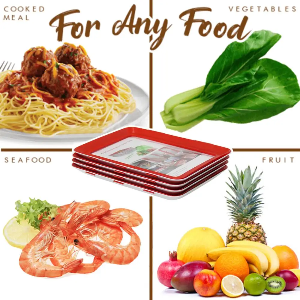 

4pcs Clever Tray Creative Food Plastic Preservation Kitchen Container Storage Tray Refrigerator Freshing Food Storage Container