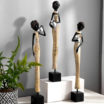 

Figurine African Woman Holding Silver Pottery Decor Resin Statue For Home Decoration Creative Wedding Gift Character Sculpture