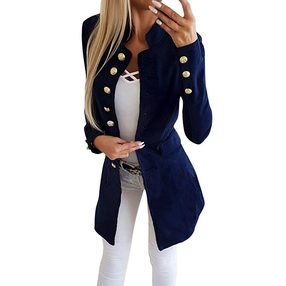 

CYSINCOS New Arrival Vintage Blazer For Women Double Breasted Long Sleeve Lapel OL Style Casual Jackets Female Trendy Long Coats