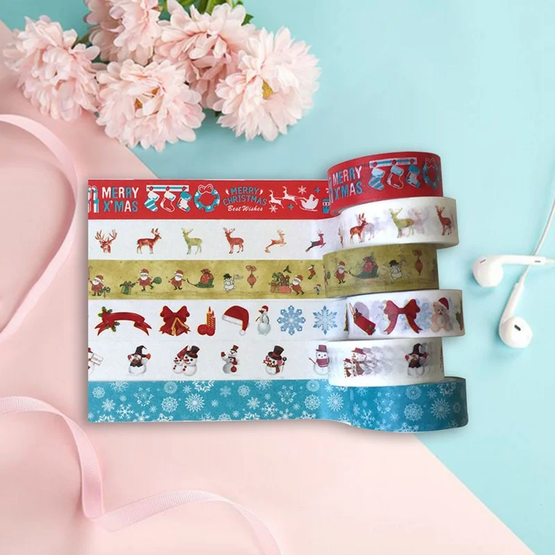6 Rolls/set Cute Washi Tape Set Christmas Masking Tape For Gift Wrapping Scrapbooking Planner Paper Tape Student Supplies