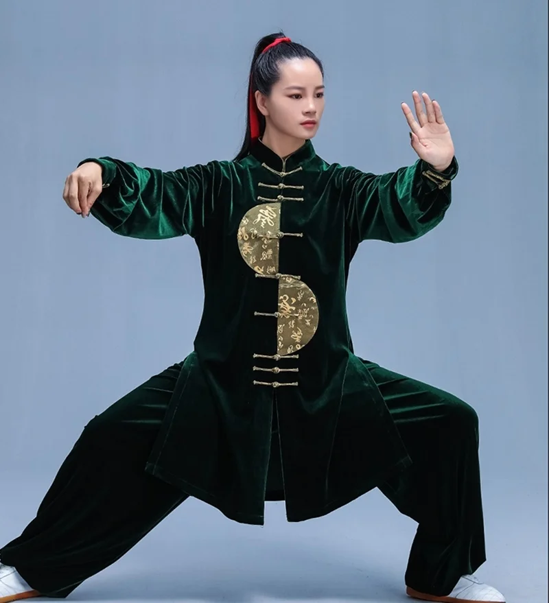 Бархатная Униформа кунг-фу для боевого искусства, костюмы тайцзи, одежда для прогулок, утренние спортивные костюмы ушу, костюм китайского воина FF2225
