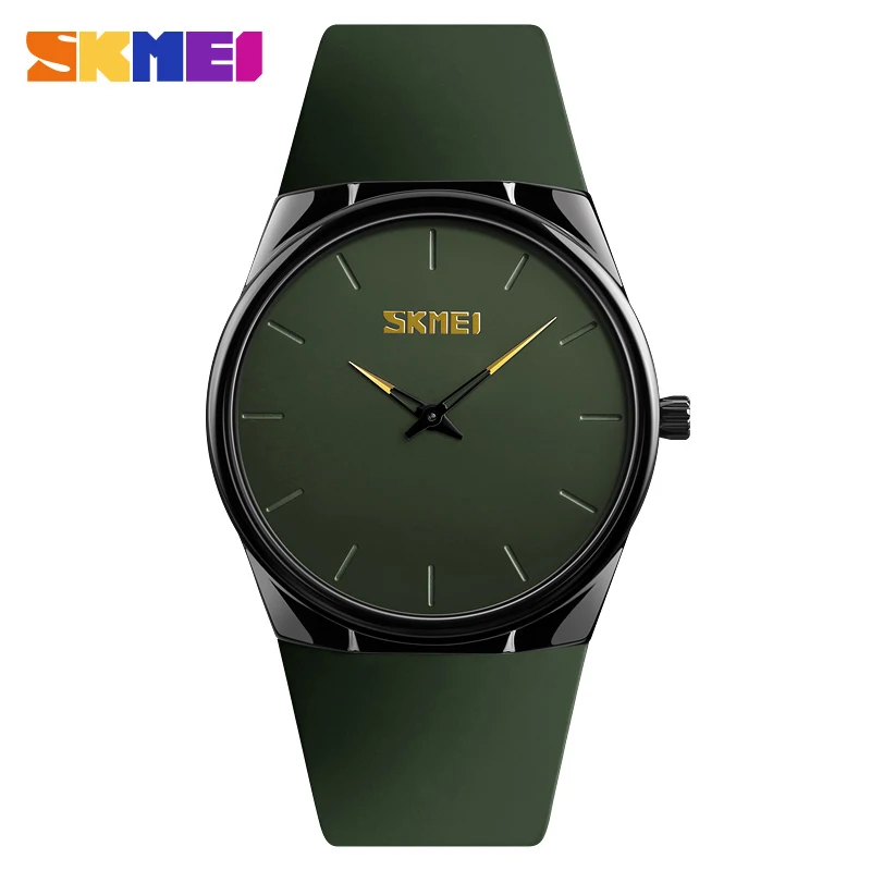 SKMEI New Women Quartz Watches Fashion Casual Ultra Thin Wristwatches Waterproof Simple Black Women Watch relogio feminino 1601S - Цвет: Army Green