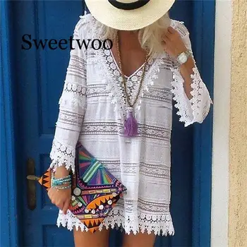 

Beach Coverups For Women Swim Suit Cover Up Capes White Sarong Tunics Plus Size Bikini Swimsuit Dress Robe De