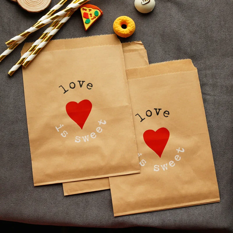 

25pcs Kraft Paper Bags Favour Bags Sweet Love Treat Bags Gift Wrapping Baked Goods Bag Gift Stationery Envelope