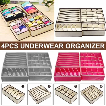 

4 Pcs Foldable Underwear Bra Clothes Organizer For Clothes Drawer Closet Wardrobe Organizer Home Storage Box Dividers For Socks