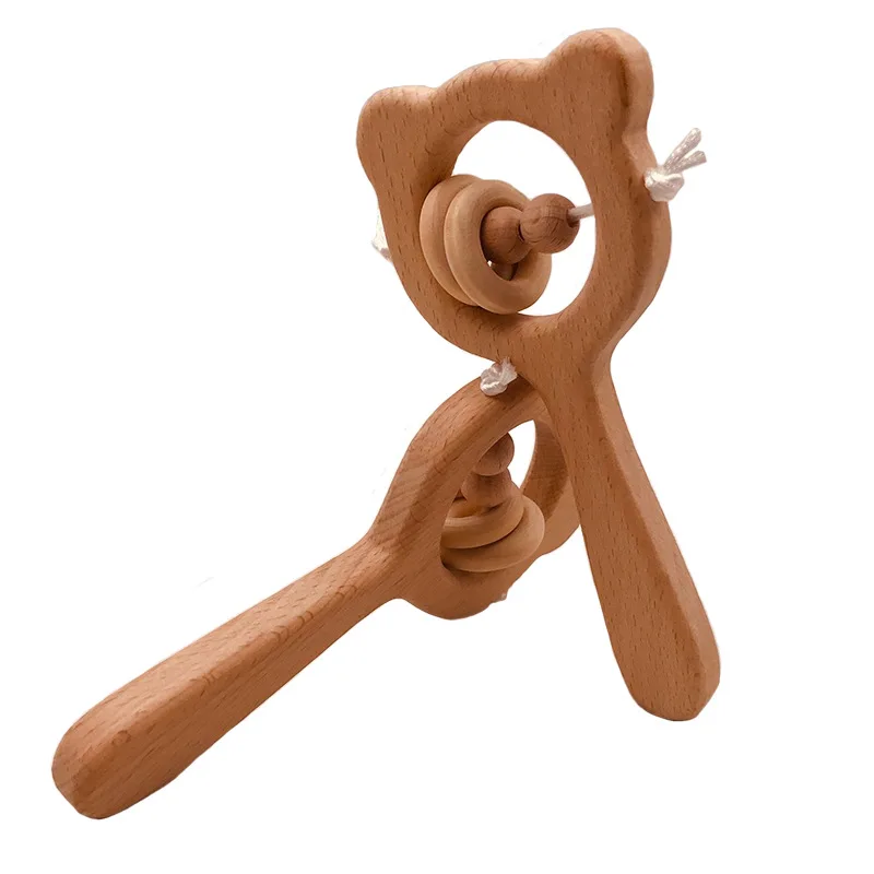 Буковая деревянная погремушка медведь рука прорезывание зубов деревянное кольцо детские погремушки можно жевать бусины играть тренажерный зал Монтессори коляска игрушка обучающие игрушки