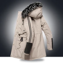 Зимняя куртка, Мужская стеганая парка, для России-15-20 градусов, мужское зимнее пальто, с меховым капюшоном, с большими карманами, толстая ветрозащитная длинная парка для мужчин, новинка