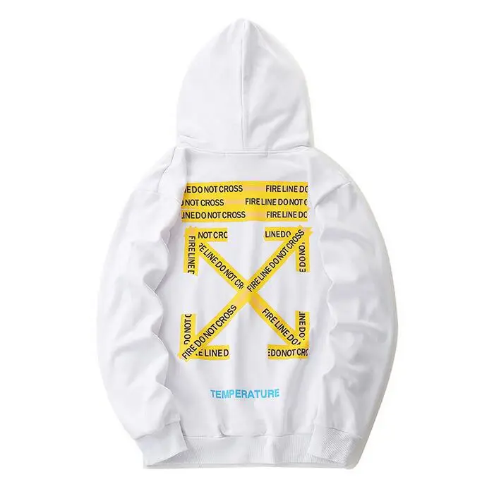 18ss Off-White пожарный пояс Предупреждение для мужчин/женщин Пара моделей Осень Зима Повседневная хлопковая свободная толстовка с капюшоном куртка