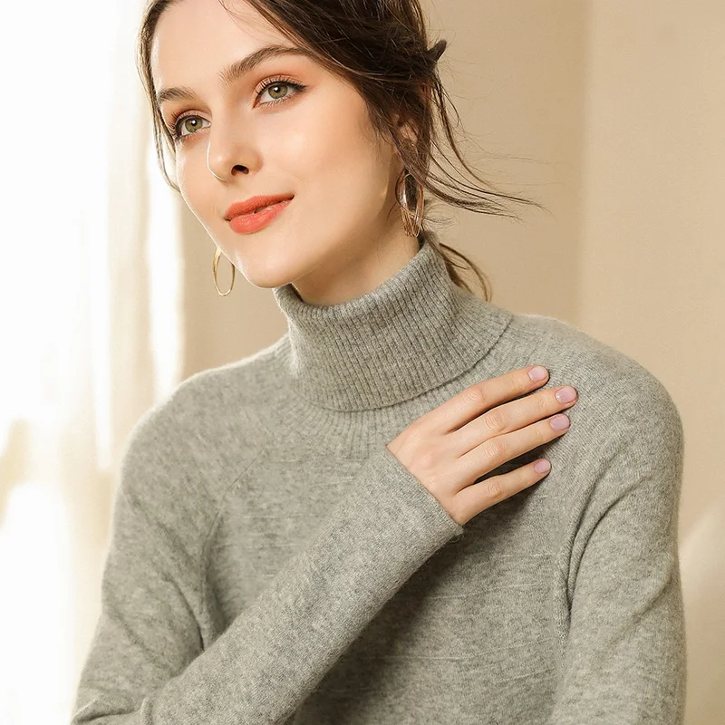 

Split Knitted Sweater Loose Turtleneck Sweater Woman Winter Korean Pullover Women Knitted Solid Color Long Sleeve Sweater Tops