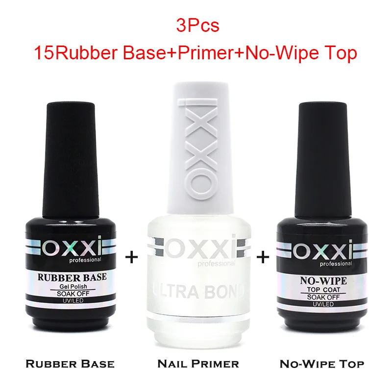 OXXI набор гель-лака праймер для ногтей УФ Перманентная резиновая основа и верхнее покрытие гель лак для ногтей ультрабенд Кислота Бесплатный лак - Цвет: 3pcs-primer-no